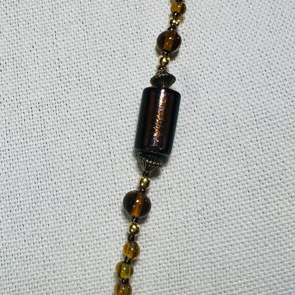 Vtg Artisan Cloisonné Beaded Necklace Amethyst Glass Toggle Clasp Cherry Blossom - Picture 7 of 10